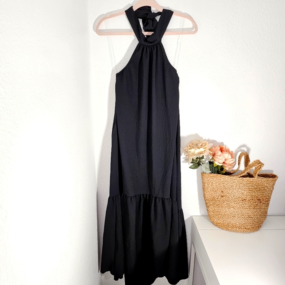 Beautiful A New Day XS Black Halter Top Hi Lo Dress New Never Worn Bow On Neck
